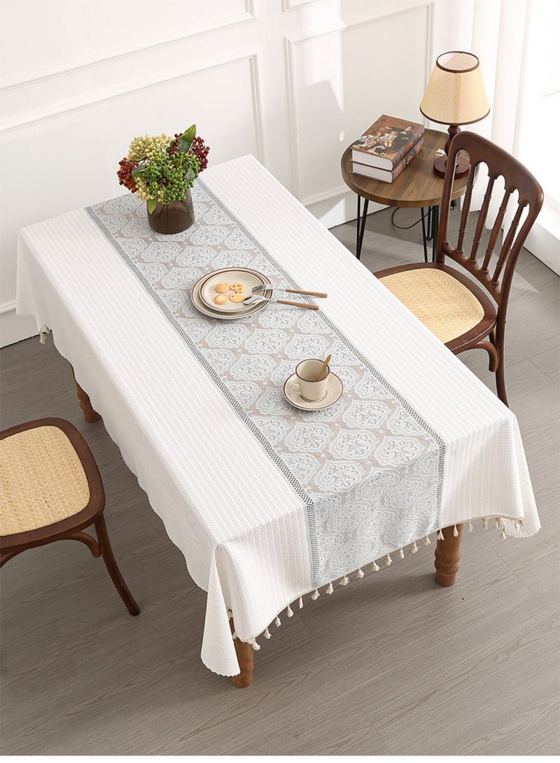 Tablecloth Wrinkle Resistant, Rectangle Table Cover Soft Texture with Tassels, 140×180cm Cotton Linen Table cloths for Dining Table Kitchen Party Coffee Table Home Decoration - Image 1