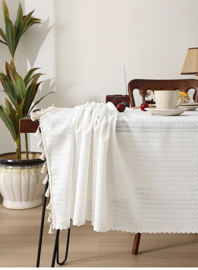 Tablecloth Wrinkle Resistant, Rectangle Table Cover Soft Texture with Tassels, 140×180cm Cotton Linen Table cloths for Dining Table Kitchen Party Coffee Table Home Decoration - Image 5