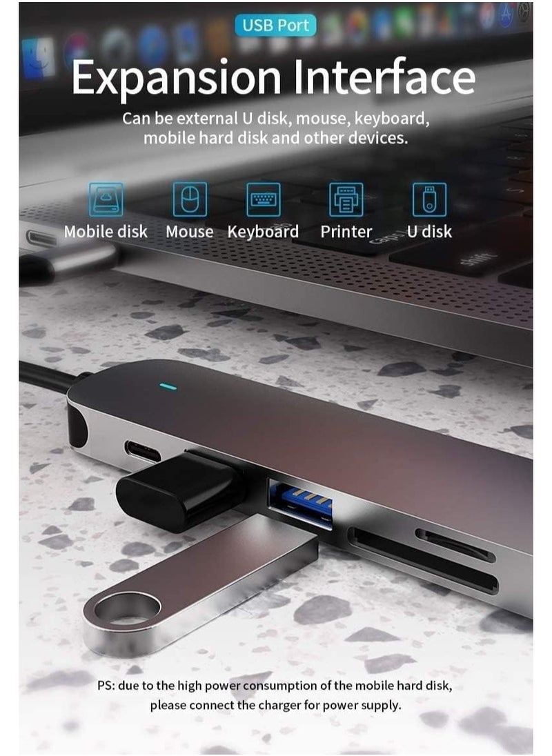 ELTRAZONE - USB C Hub 6-in-1 Type C to HDMI 4K Adapter with 2 USB 3.0 Ports, SD/TF Card Reader, 100W USB-C Power Delivery, Aluminium, Compatible with MacBook Pro/Air, XPS, Laptops, Tablets, Smartphones - Space Grey - Image 1