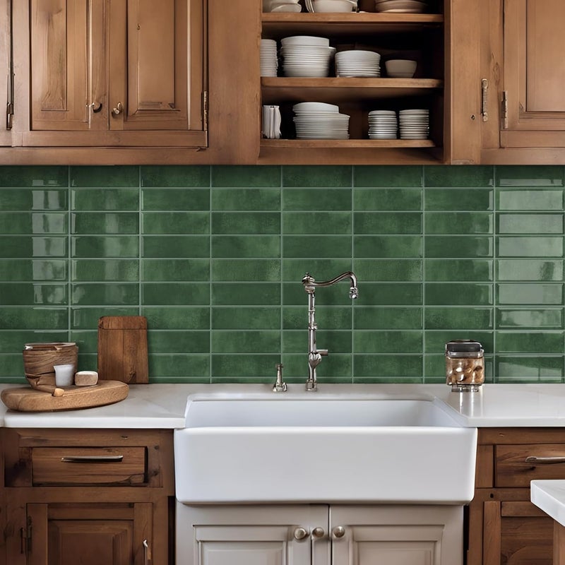 DEWOO Green Peel and Stick on Self Adhesive Wall Tiles for Kitchen Bathroom,Rectangle Subway 10-Sheet, (30.5X 30.5cm) - Image 4