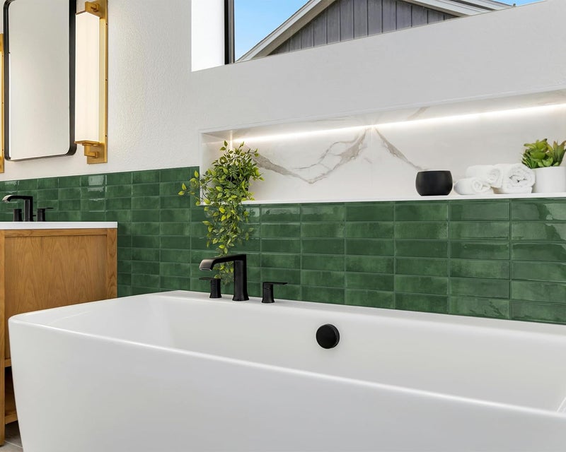DEWOO Green Peel and Stick on Self Adhesive Wall Tiles for Kitchen Bathroom,Rectangle Subway 10-Sheet, (30.5X 30.5cm) - Image 3