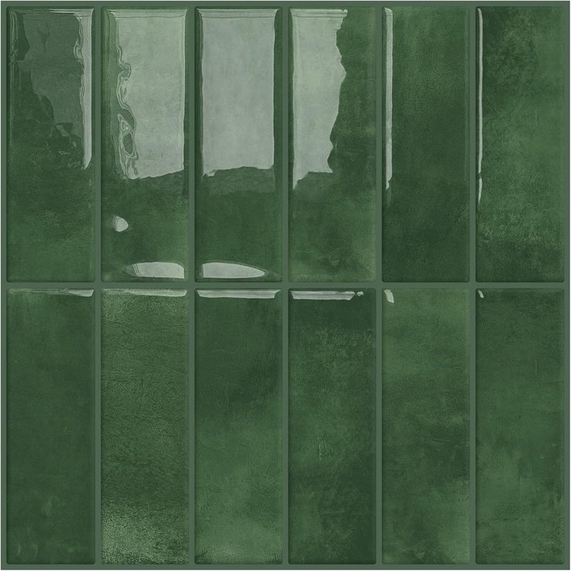 DEWOO Green Peel and Stick on Self Adhesive Wall Tiles for Kitchen Bathroom,Rectangle Subway 10-Sheet, (30.5X 30.5cm) - Image 1