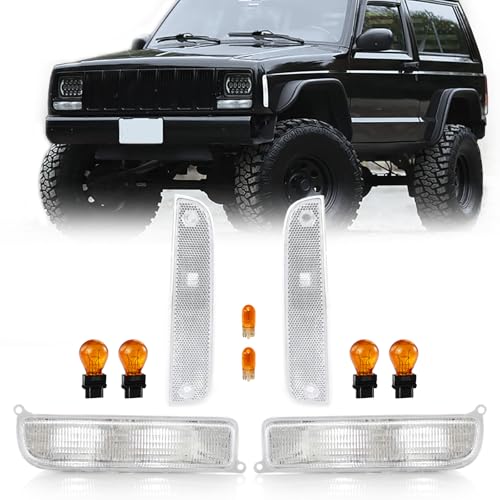 USR UNIQUE STYLE RACING USR DEPO 97-01 XJ Signal Lights - COMBO Clear Bumper Turn Signal + Corner Side Marker Lamps Set (Left + Right) Compatible with 1997-2001 Cherokee XJ Chassis (Clear 4 Pieces) - Image 1