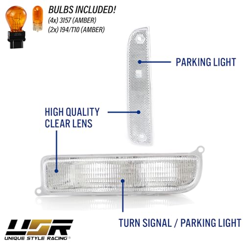 USR UNIQUE STYLE RACING USR DEPO 97-01 XJ Signal Lights - COMBO Clear Bumper Turn Signal + Corner Side Marker Lamps Set (Left + Right) Compatible with 1997-2001 Cherokee XJ Chassis (Clear 4 Pieces) - Image 5