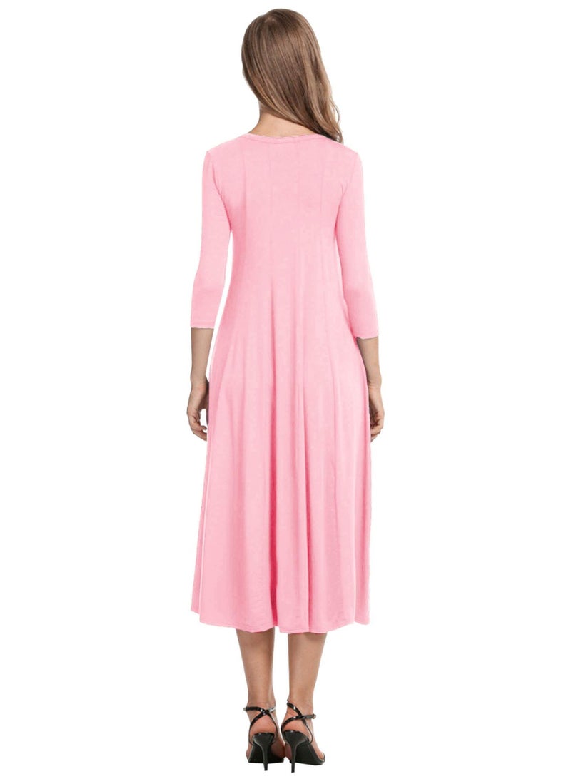 NIBEMINENT Women's 3/4 Sleeve A-line and Flare Midi Long Dress - Image 2