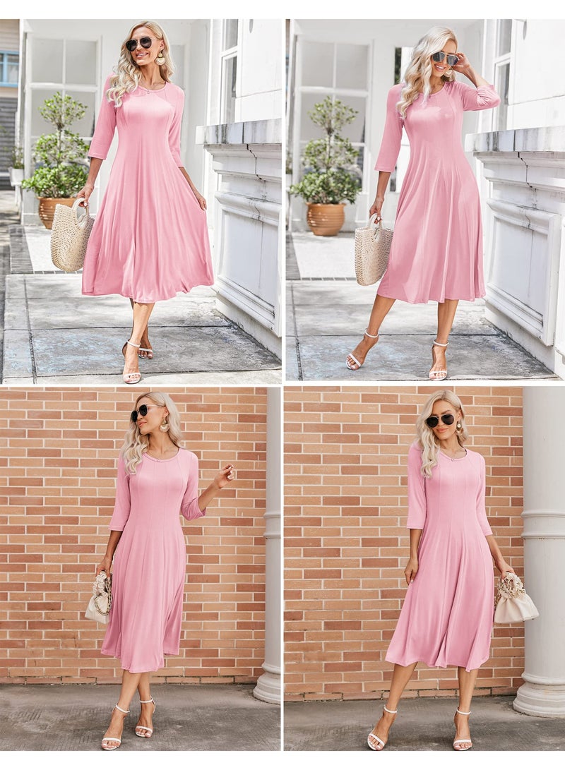 NIBEMINENT Women's 3/4 Sleeve A-line and Flare Midi Long Dress - Image 4