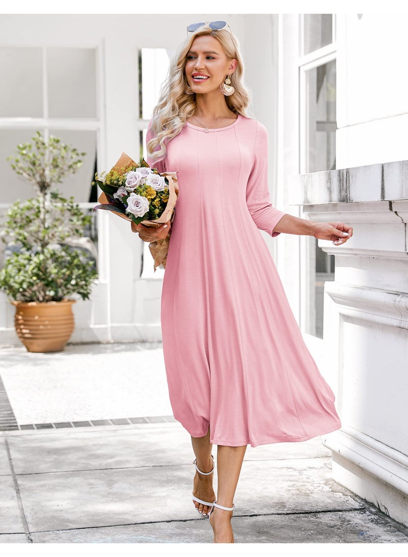 NIBEMINENT Women's 3/4 Sleeve A-line and Flare Midi Long Dress - Image 3