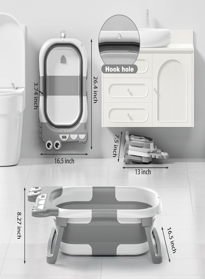 Tavlshero Collapsible Baby Bathtub for Newborn, Foldable Baby Bath Tub with Thermometer & Soft Floating Cushion & Drain Hole, Portable Travel Infant Bath Tubs for Newborns to Toddlers 0-36 Months Boys, Grey - Image 3
