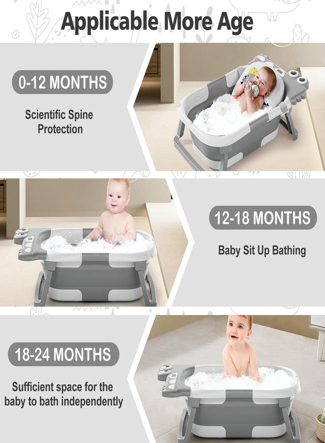 Tavlshero Collapsible Baby Bathtub for Newborn, Foldable Baby Bath Tub with Thermometer & Soft Floating Cushion & Drain Hole, Portable Travel Infant Bath Tubs for Newborns to Toddlers 0-36 Months Boys, Grey - Image 2