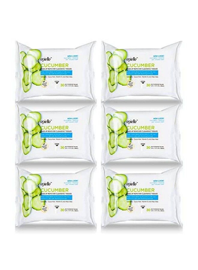 Epielle New Makeup Remover Cleansing Wipes Tissue Cucumber 30 Count 6 Pack ; Gentle For All Skin Types Daily Facial Cleansing Towelettes Removes Dirt Oil Makeup (Cucumber) Beauty Stocking Stuffers Gift - Image 1