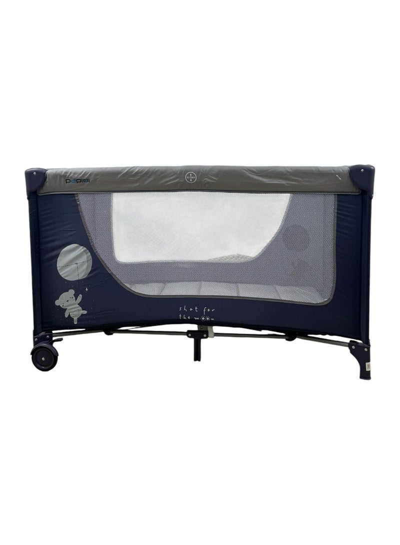 Papimo Portable Baby Bed 120*60*75cm, Multifunctional Foldable Travel Bed, Adjustable Travel Baby Bed for Infants - Blue/Grey - Image 1