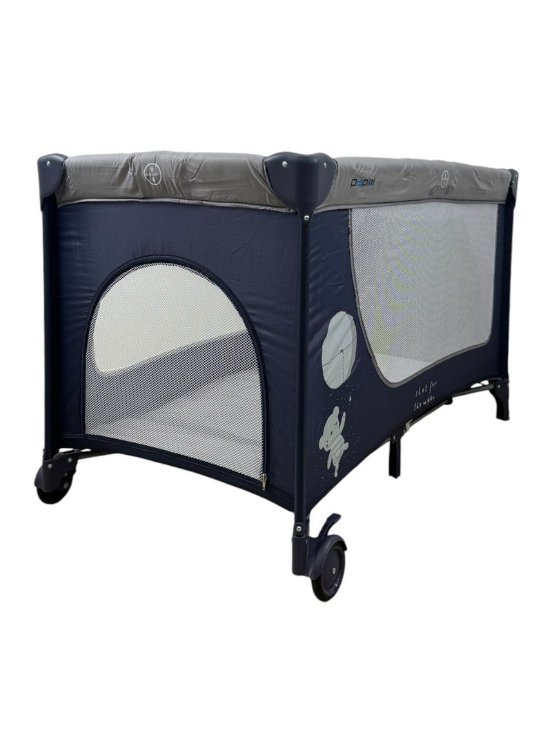 Papimo Portable Baby Bed 120*60*75cm, Multifunctional Foldable Travel Bed, Adjustable Travel Baby Bed for Infants - Blue/Grey - Image 3