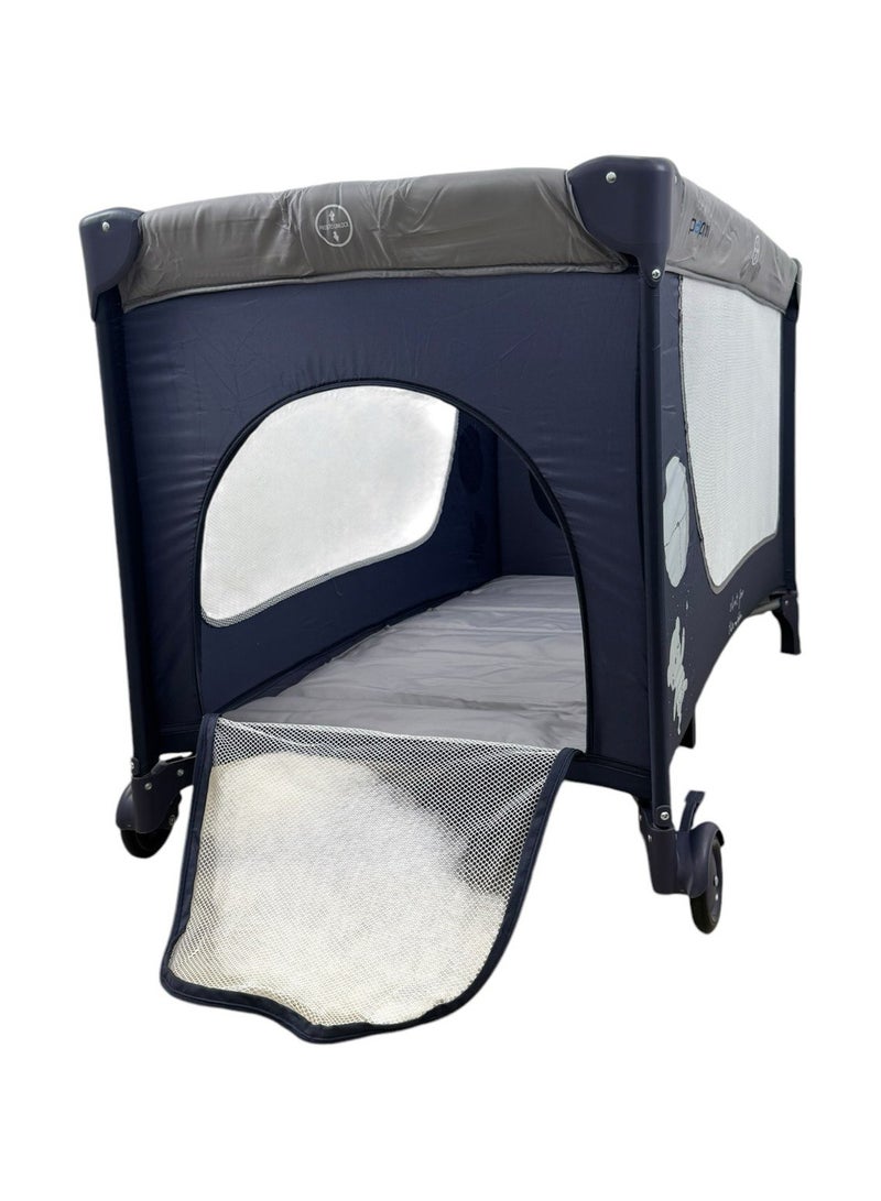 Papimo Portable Baby Bed 120*60*75cm, Multifunctional Foldable Travel Bed, Adjustable Travel Baby Bed for Infants - Blue/Grey - Image 4