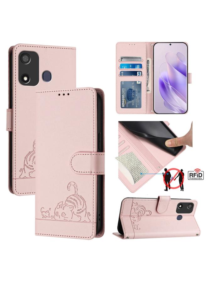 S-TOP Case For itel P17 / A27 Cat Rat Embossed Pattern RFID Leather Phone Case with Lanyard - Image 1