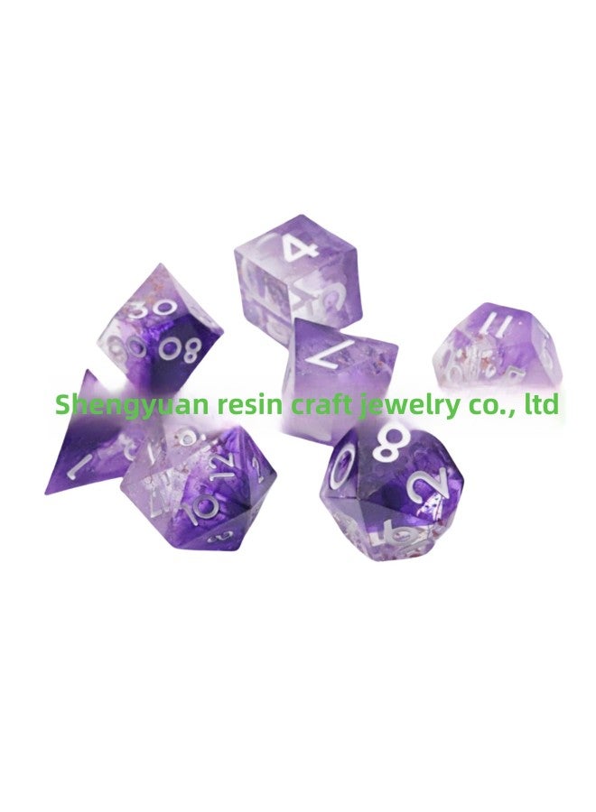 إيبوكسي DND Table Dungeons and Dragons COC Run TRPG Kulukards Dice Dice Gango Suit اللون: سلك عائم أرجواني + رقائق نحاسية بأحرف بيضاء - Image 1
