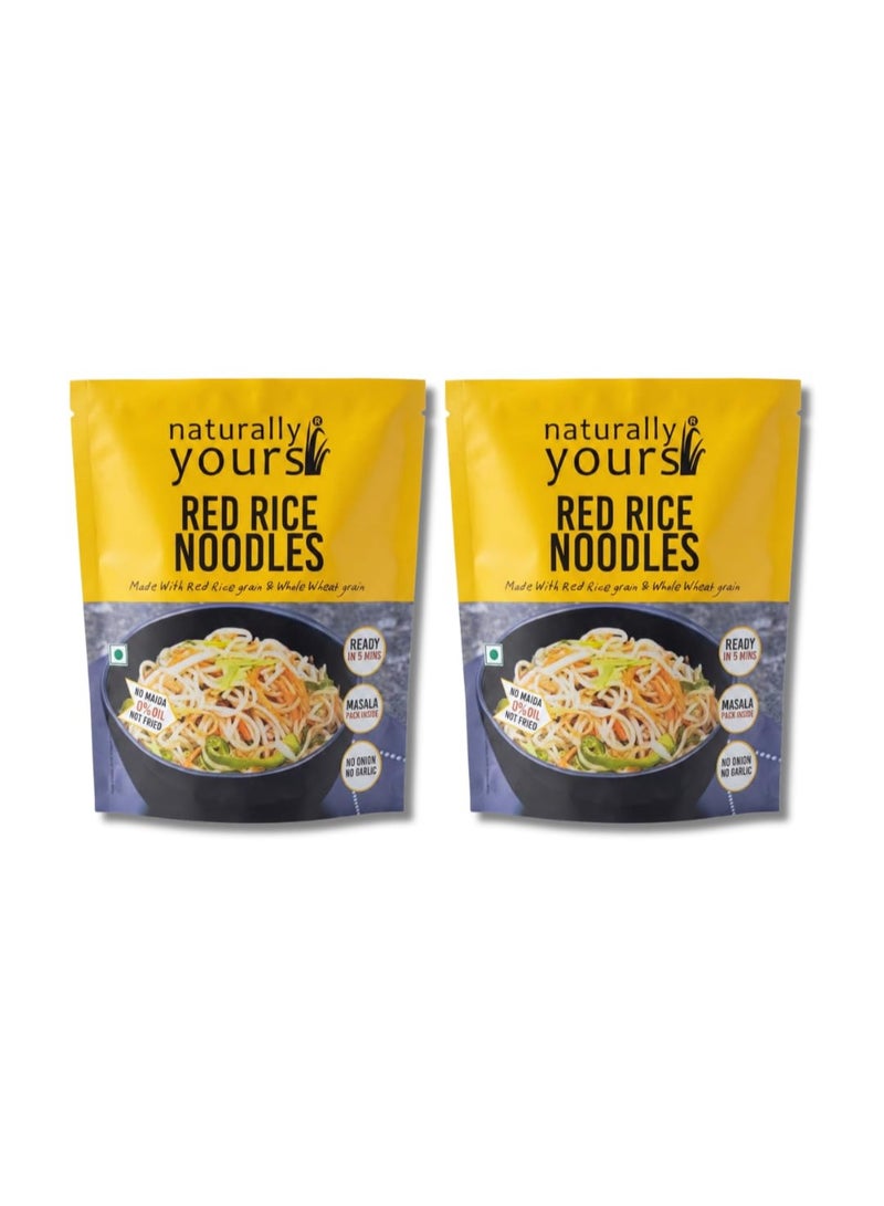 Naturally Yours Red Rice Hakka Noodles | No Maida, Non-Fried, Vegan, Preservative Free | No Onion No Garlic, Jain Friendly | High Iron, Antioxidants & Fiber | Healthy & Easy to Digest | 180g Pack of 2 - Image 1