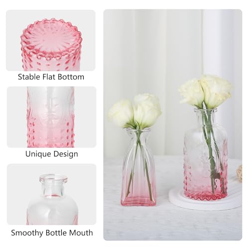 RUCKAE 12 Pack Glass Bud Vases Mini Flower Vase Small Vintage Vases for Centerpiece Table Wedding Decorations Home Decor Party (Gradient Pink) - Image 3