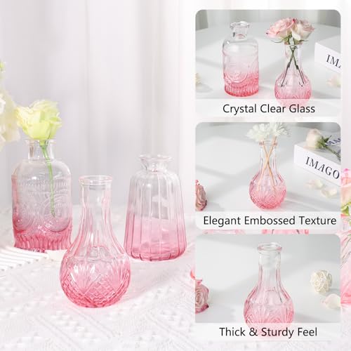 RUCKAE 12 Pack Glass Bud Vases Mini Flower Vase Small Vintage Vases for Centerpiece Table Wedding Decorations Home Decor Party (Gradient Pink) - Image 5