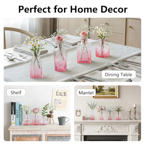 RUCKAE 12 Pack Glass Bud Vases Mini Flower Vase Small Vintage Vases for Centerpiece Table Wedding Decorations Home Decor Party (Gradient Pink) - Image 4
