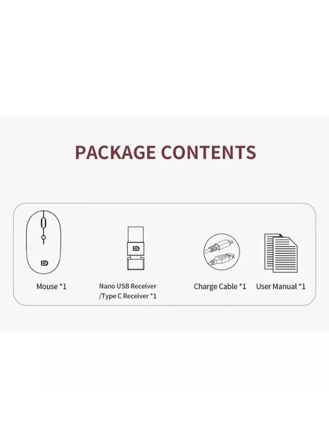 فد ماوس لاسلكي E100 قابل لإعادة الشحن بتقنية البلوتوث - مستشعر بصري 1600 نقطة في البوصة - معدل استطلاع 500 هرتز - نقرات صامتة (أسود) - Image 2