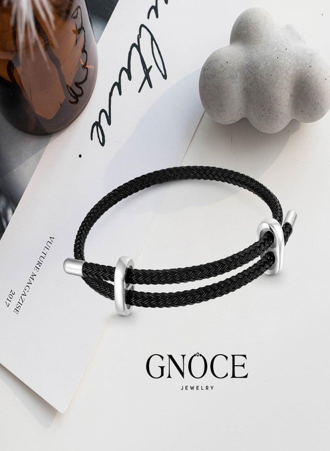GNOCE Adjustable Basic Bracelet with 2 Pieces of Stoppers Bracelet for Women, Stainless Steel Bracelet For Her (Black 1) - Image 3