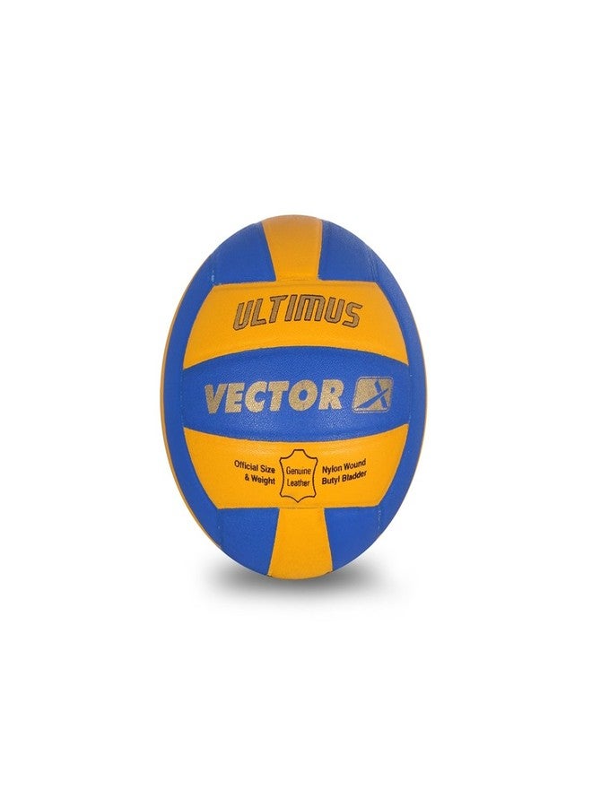 فيكتور أكس كرة طائرة Vector X ULTIMUS من الجلد الصناعي مع دبوس هواء حر | 18 لوحة | القطر: 21 سم | للتدريب والمباريات ولعب الرمل على الشاطئ للأطفال والشباب والرجال والنساء (أزرق-أصفر) مقاس 4 - Image 1