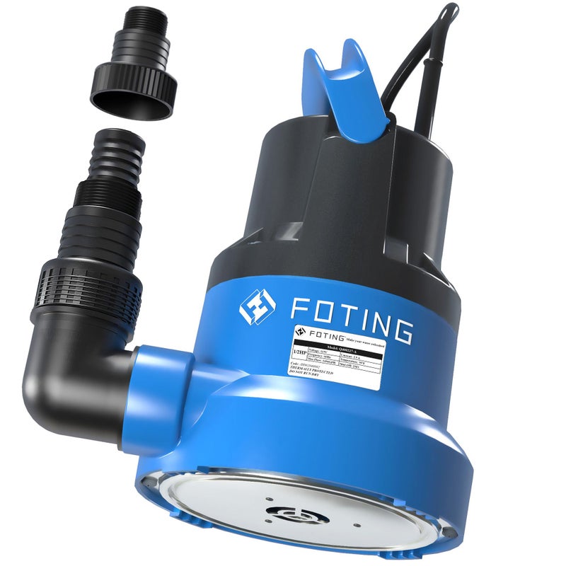FOTING 12HP Submersible Water Pump with Stainless Steel Base Removes Water to 004 Depth 2450GPH Portable Sump Pump for Puddles Pools Boats Gardens Ponds 10Ft Cord Included