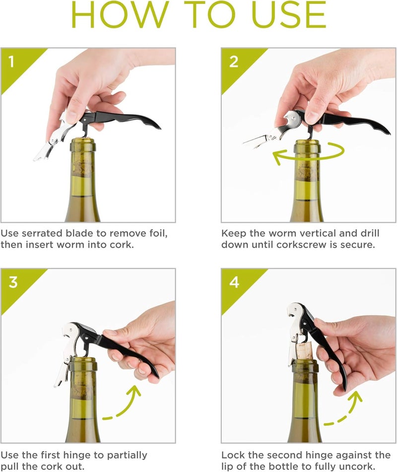 Truetap Double Hinged Waiter's Corkscrew Wine Opener, Stainless Steel Wine Bottle Opener with Built In Foil Cutter, Home Bar Tools, Bar Cart Accessories, Wedding Gifts, Set of 1, Lime Green - Image 3