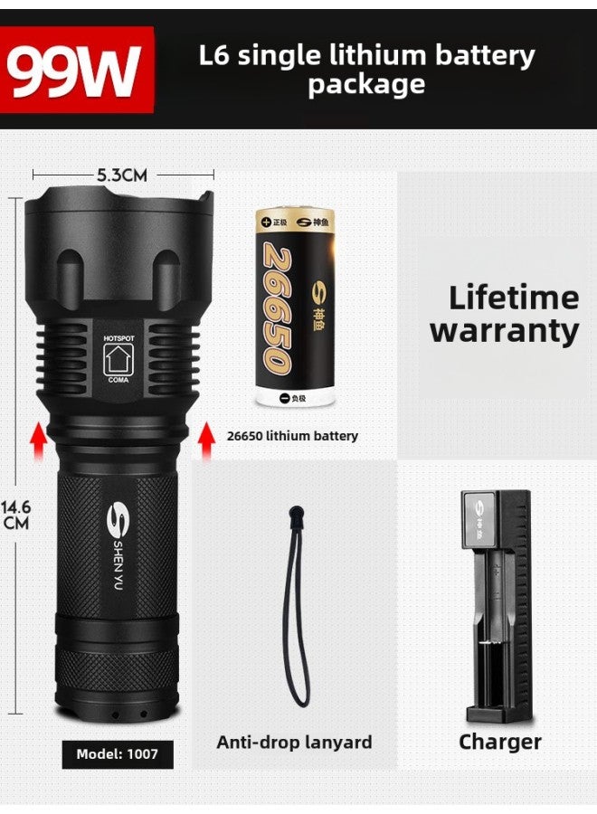 مصباح يدوي Shenyu ضوء قوي قابل لإعادة الشحن للاستخدام الخارجي فائق السطوع وصغير الحجم محمول للاستخدام المنزلي ومتين مصباح LED - مواصفات المنتج: أبرز الملامح → 【إصدار مسدس فولاذي عالي الجودة】 بطارية - Image 1