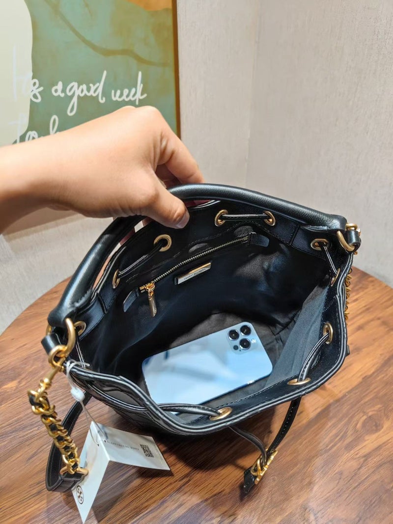 Tb Women'S Bag Diamond Bucket Handbag Women'S Genuine Leather Classic Stitching Soft Leather Chain Shoulder Bag Large Capacity Carrying Case - Image 3