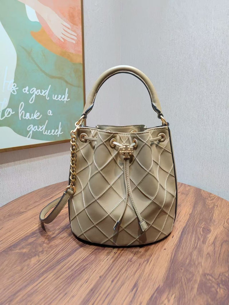 Tb Women'S Bag Diamond Bucket Handbag Women'S Genuine Leather Classic Stitching Soft Leather Chain Shoulder Bag Large Capacity Carrying Case - Image 1
