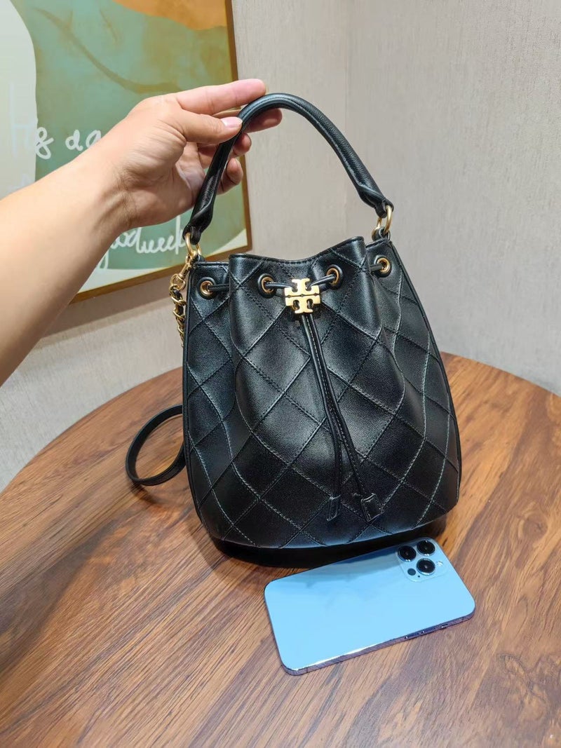 Tb Women'S Bag Diamond Bucket Handbag Women'S Genuine Leather Classic Stitching Soft Leather Chain Shoulder Bag Large Capacity Carrying Case - Image 2