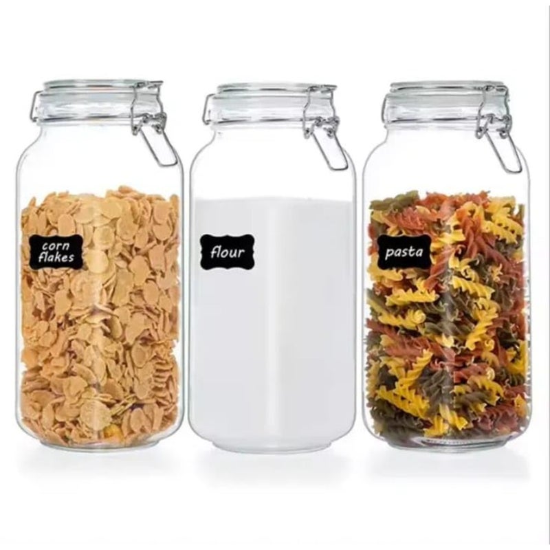 baihuo3-Pack Airtight Mason Glass Jars with Clamp Lids 78 oz Big Square Food Storage Canisters With Labels- Kitchen and Pantry Organization, Perfect for Storing Sugar, Flour, Cereal and Cookies etc - Image 1