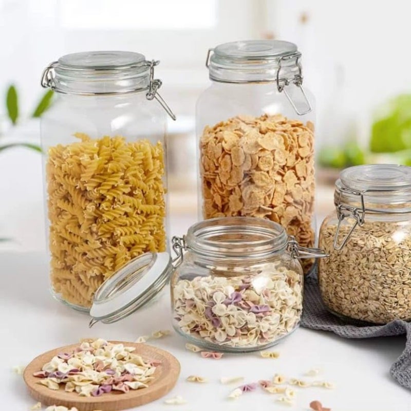 baihuo3-Pack Airtight Mason Glass Jars with Clamp Lids 78 oz Big Square Food Storage Canisters With Labels- Kitchen and Pantry Organization, Perfect for Storing Sugar, Flour, Cereal and Cookies etc - Image 5