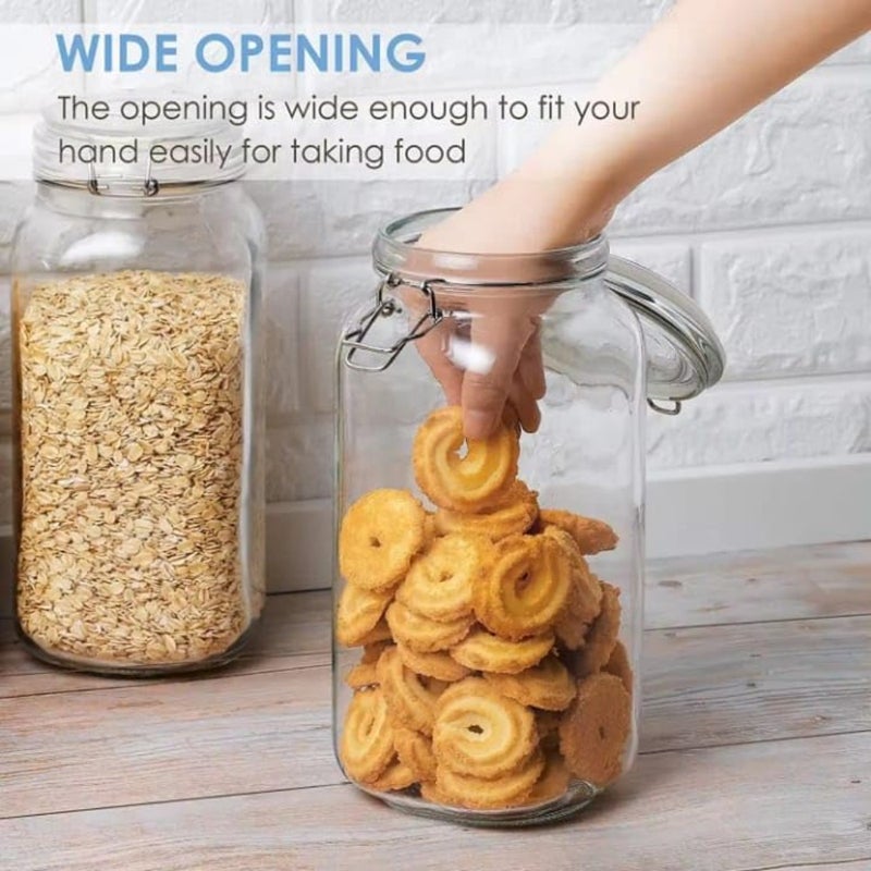 baihuo3-Pack Airtight Mason Glass Jars with Clamp Lids 78 oz Big Square Food Storage Canisters With Labels- Kitchen and Pantry Organization, Perfect for Storing Sugar, Flour, Cereal and Cookies etc - Image 3