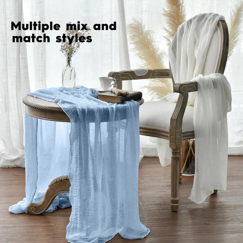 Artoid Mode Boho Sky Blue Gauze Wedding Cheesecloth Table Runner, 30x120 Inch Seasonal Fabric Kitchen Dining Holiday Table Decor for Home Party - Image 4