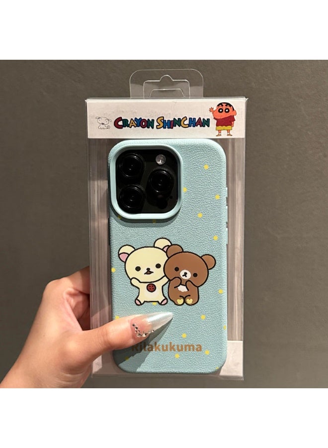 NIBEMINENT Cute Polka Dot Bear Lychee Pattern Protective TPU Case Cover For iPhone 15 Pro, Blue