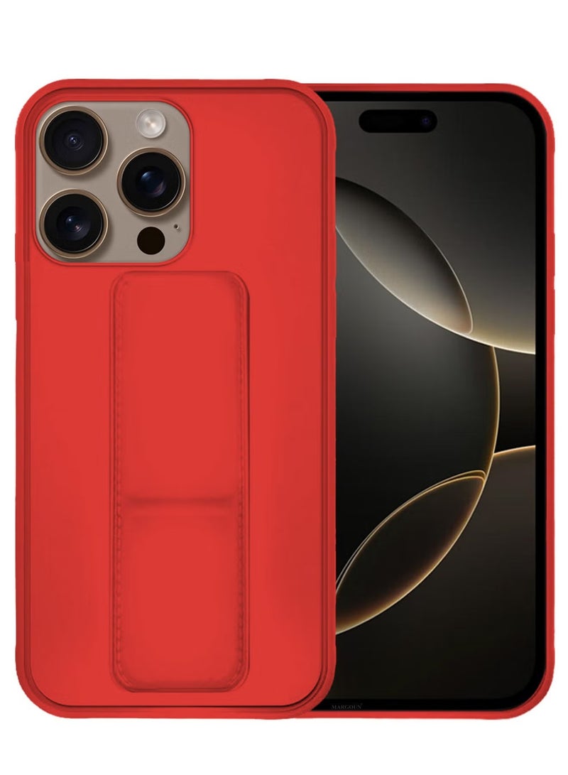 ELTRAZONE 3-Pack Premium PU Leather Case & Screen Protectors for iPhone 16 Pro Max – Shockproof, Anti-Scratch, Stand Function, Finger Grip Case Cover (Red) - Image 2