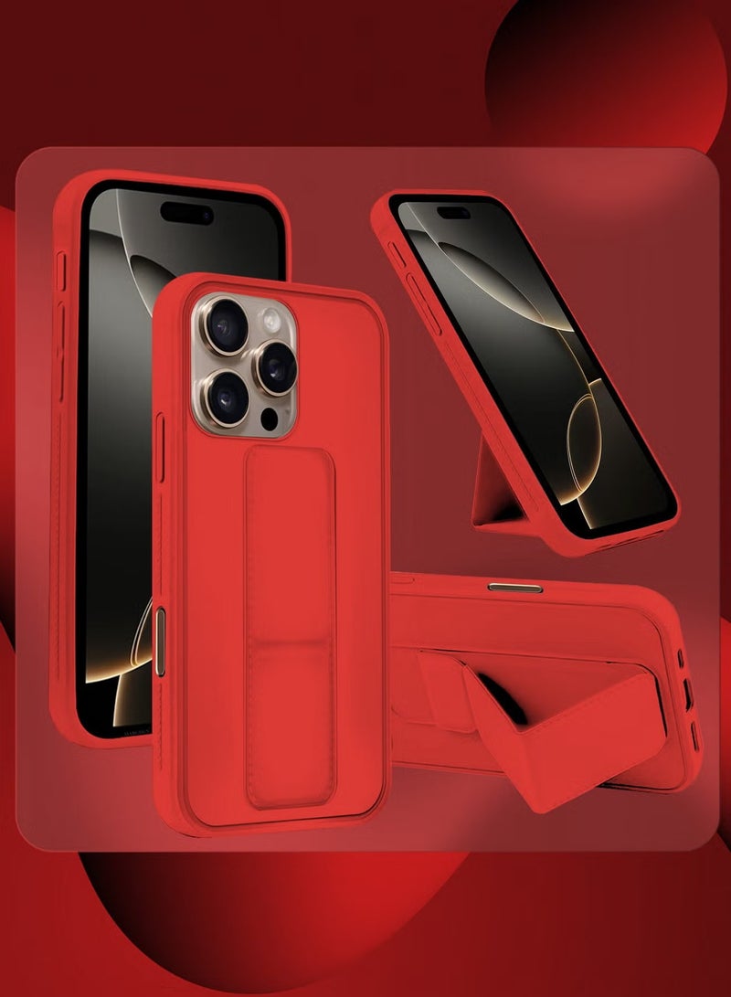 ELTRAZONE 3-Pack Premium PU Leather Case & Screen Protectors for iPhone 16 Pro Max – Shockproof, Anti-Scratch, Stand Function, Finger Grip Case Cover (Red) - Image 3