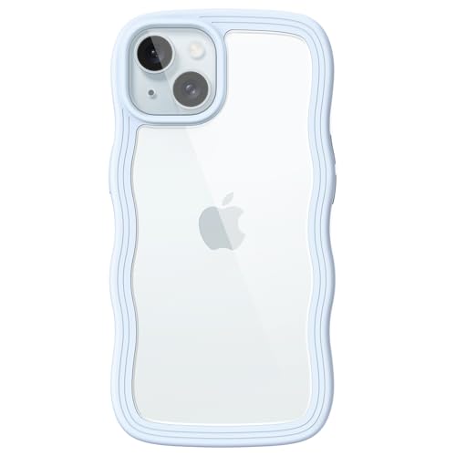 JETech Cute Case for iPhone 15 61Inch Wave Frame Curly Shape Shockproof Phone Cover for Women and Girls Clear Hard PC Back Blue - Image 1