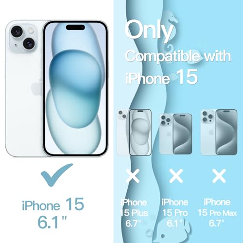 JETech Cute Case for iPhone 15 61Inch Wave Frame Curly Shape Shockproof Phone Cover for Women and Girls Clear Hard PC Back Blue - Image 3