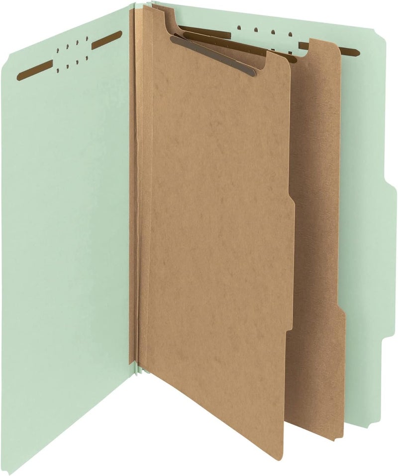 Smead 100% Recycled Pressboard Classification File Folder, 2 Dividers, 2" Expansion, Legal Size, Gray/Green, 10 per Box (19022) - Image 2