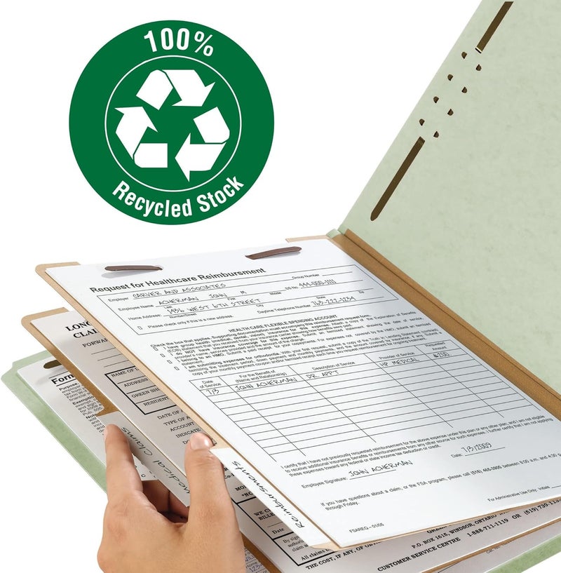 Smead 100% Recycled Pressboard Classification File Folder, 2 Dividers, 2" Expansion, Legal Size, Gray/Green, 10 per Box (19022) - Image 3