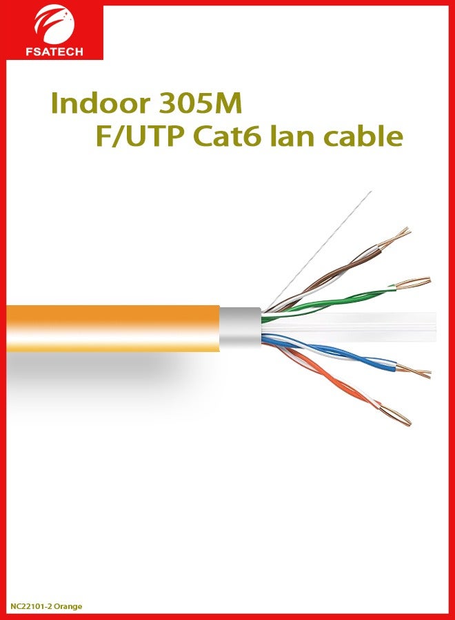 FSATECH كابل شبكة CAT6 F/UTP بطول 305 متر (نحاس صلب، 0.54 مم، برتقالي) - Image 3