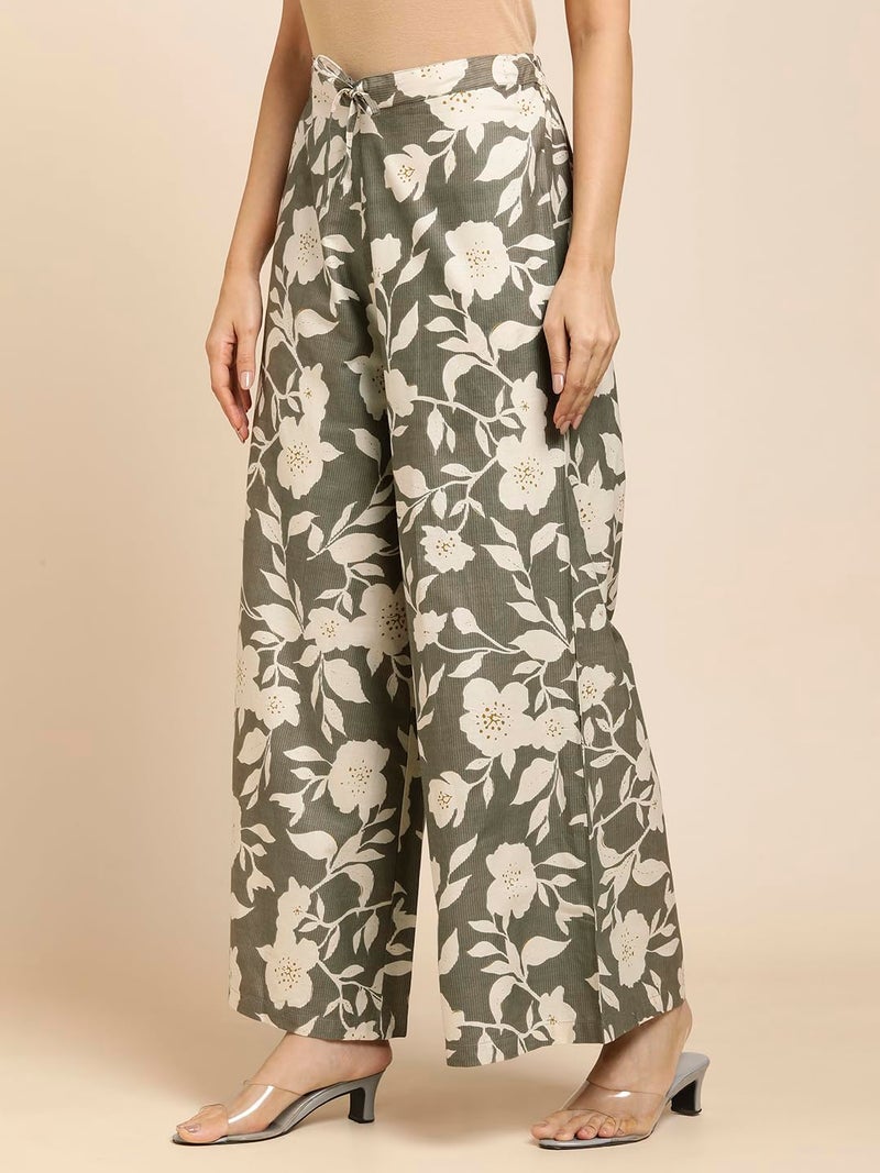 RATAN Women's Cotton Printed Loose Fit Mid Rise Flared Wide Leg Palazzo Pants (CFP-Brown-Small) - Image 5