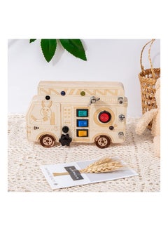 Generic 3-in-1 Busy Board with LED Light, Montessori Busy Board with Screwdriver Mini Set, Fire truck Fine Motor Skills Toys, Car Busy Board Wooden, with ons to Push Wooden Toys, Square Circuit Board  - Image 5