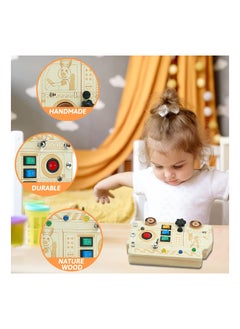 Generic 3-in-1 Busy Board with LED Light, Montessori Busy Board with Screwdriver Mini Set, Fire truck Fine Motor Skills Toys, Car Busy Board Wooden, with ons to Push Wooden Toys, Square Circuit Board  - Image 4
