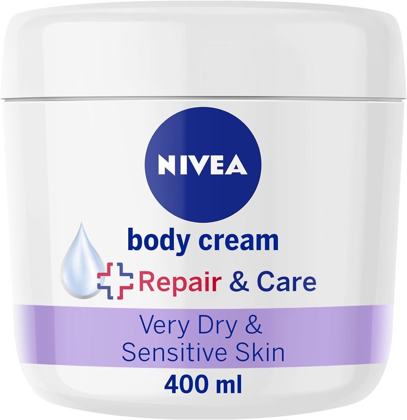 NIVEA Body Repair Care Cream 400ml Jar Sensitive Moisturising Cream with NIVEA DEEP MOISTURE SERUM Body Cream with Strengthening Formula Body Cream for Dry Skin