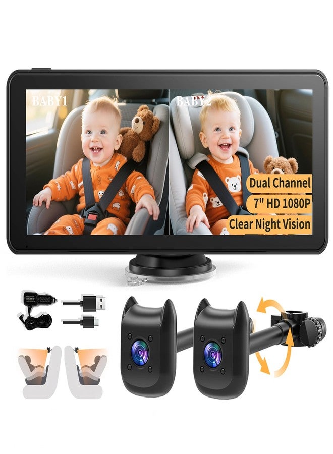 KOUENOM Dual Car Camera Baby Monitor with 6.9" Split Screen-1080P HD Carseat Camera for 2 kids with 360° Full Rotation-Night Vision, Auto-detail Enhancement, 2 Power Ways, Easy Install, for Twins & Siblings - Image 1