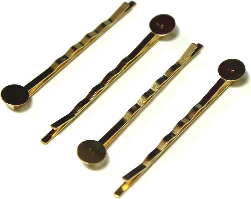 ALL in ONE Bobby Pins Hair Clips with Glue On Flat Pads for DIY (KC Gold 55mm - 50pcs)